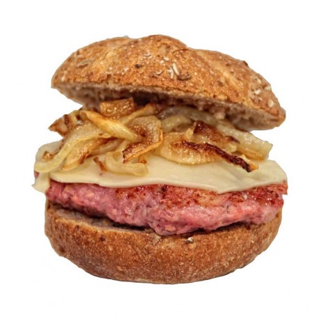 4 minibocadillos o montaditos de minihamburguesa con queso y cebolla